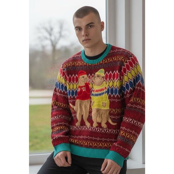Blizzard Bay Men's Ugly Christmas Sweater Merry Meerkat Size M Y2K - Picture 1 of 8